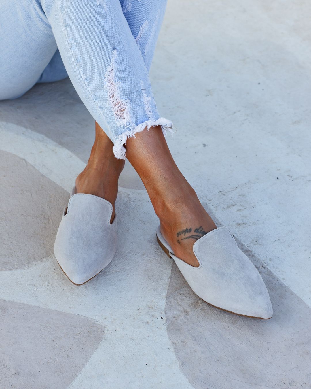 Grey suede mules sale